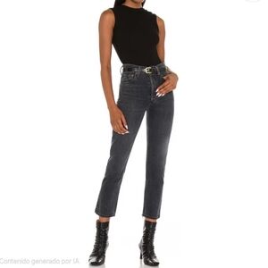 AGOLDE Riley High Rise Straight Crop Jeans in Edit Color Charcoal
